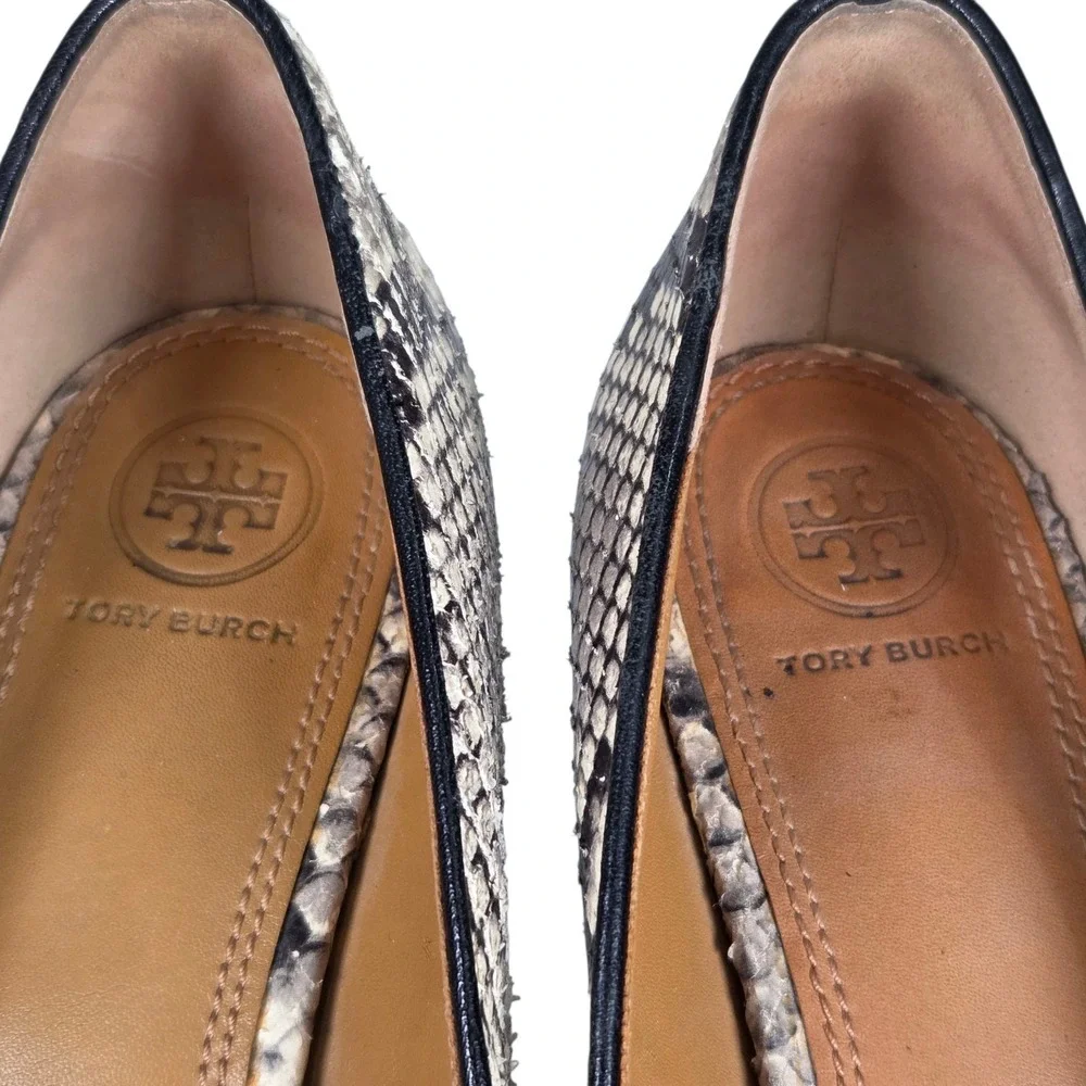TORY BURCH Real Snakeskin‎ Leather Heels Black White SZ 9M Exotic Dress